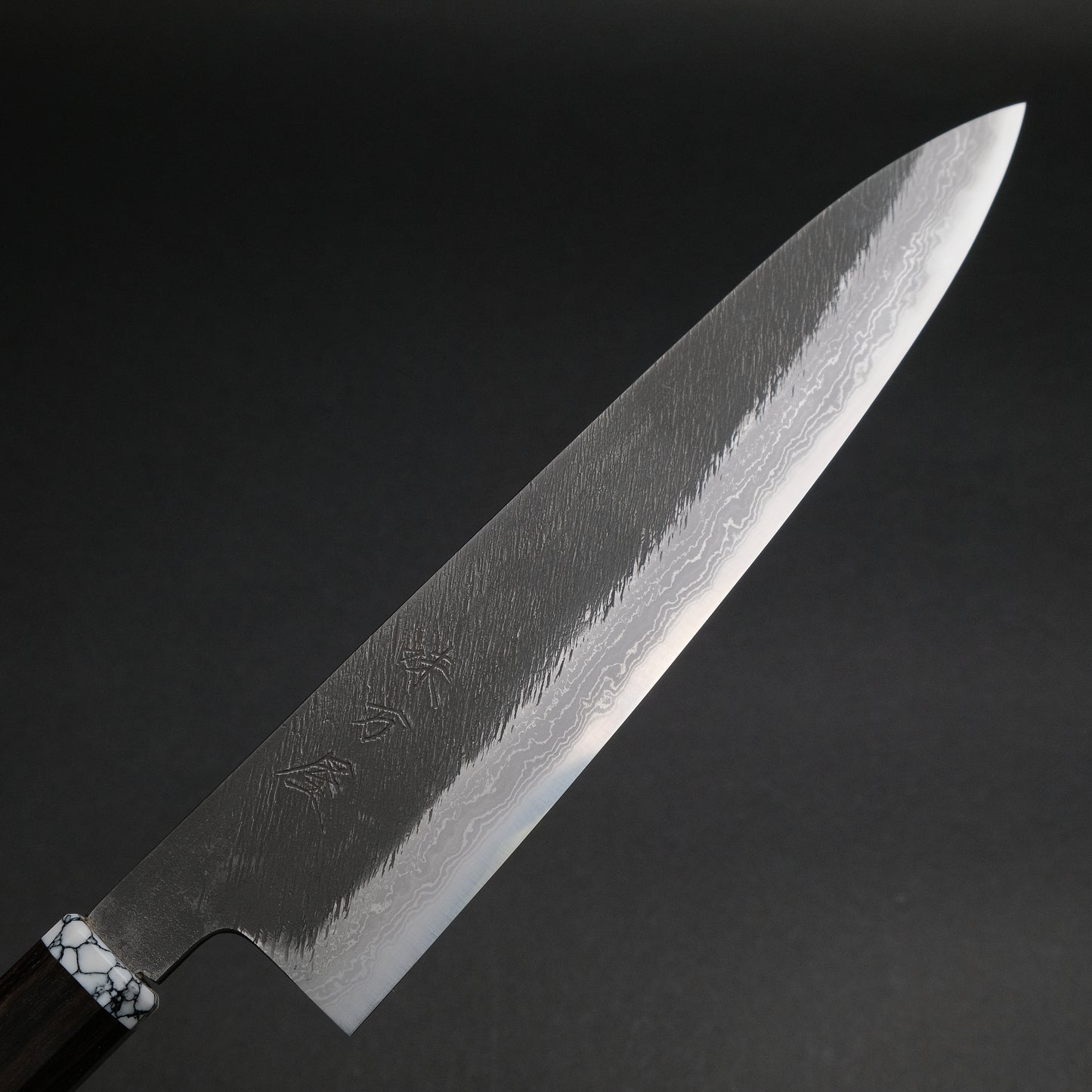 Ajikataya White #2 Matsuba Damascus Gyuto 240 Ebony x TQ Handle (#07)