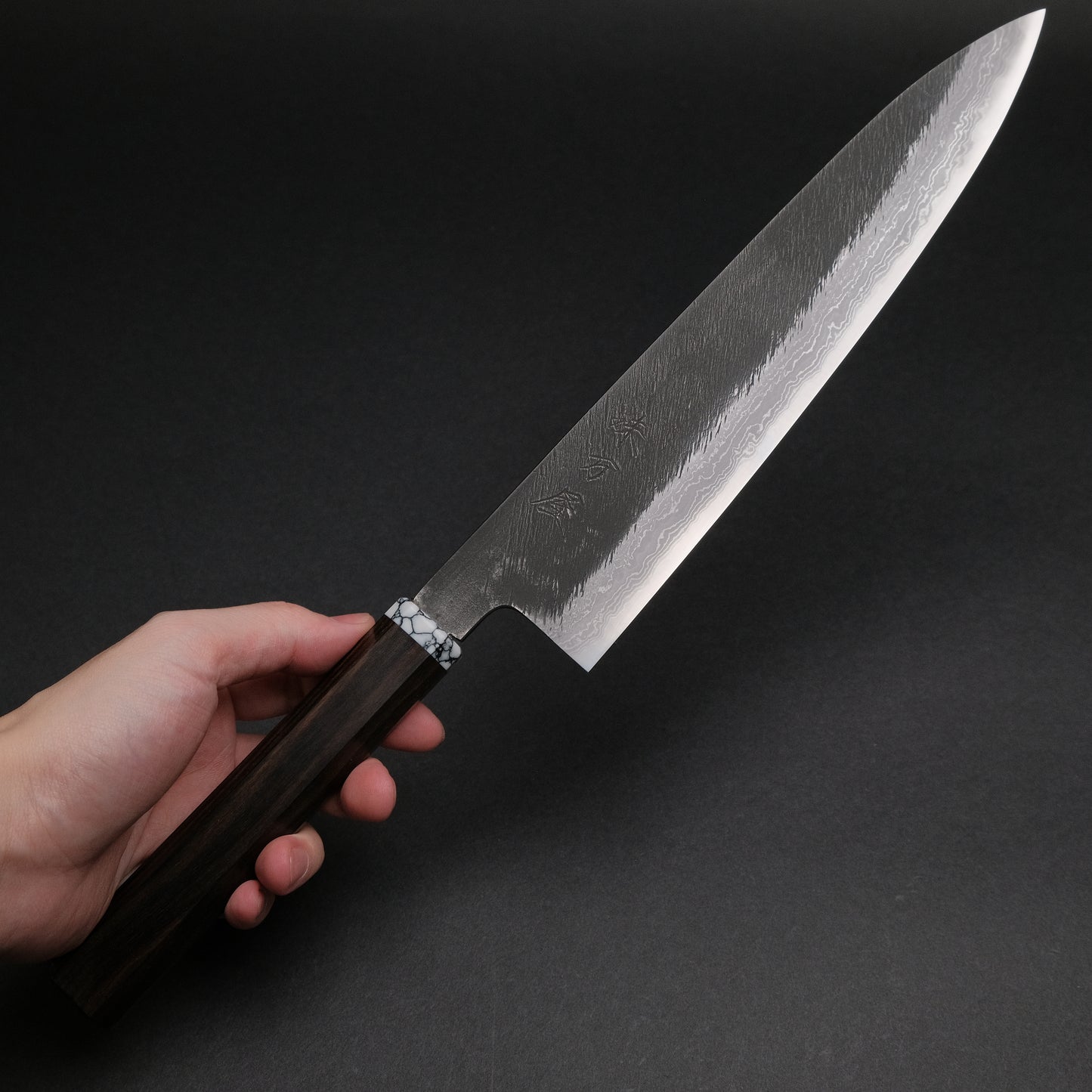 Ajikataya White #2 Matsuba Damascus Gyuto 240 Ebony x TQ Handle (#07)