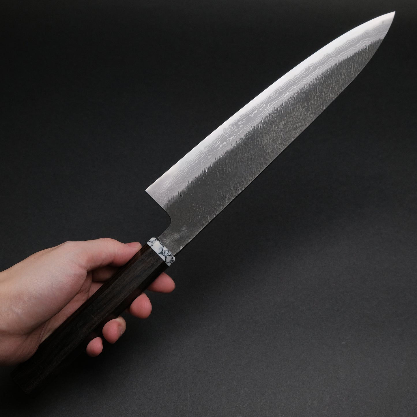 Ajikataya White #2 Matsuba Damascus Gyuto 240 Ebony x TQ Handle (#07)