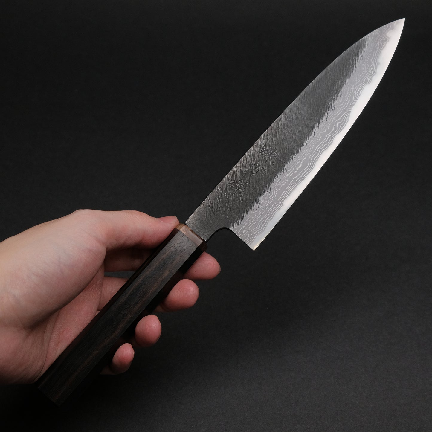 Ajikataya White #2 Matsuba Damascus Petty 150 Ebony x Stabilizedwood Handle (#29)