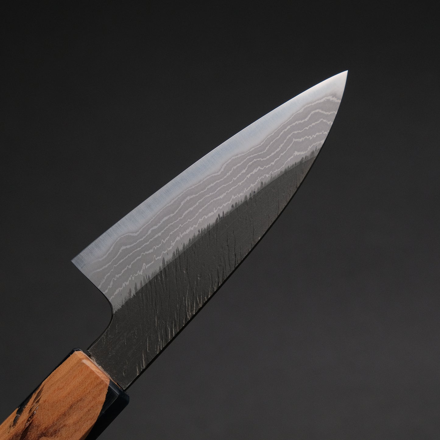 Ajikataya White #2 Matsuba Damascus Petty 80 Olive/ Resin Handle (#30)