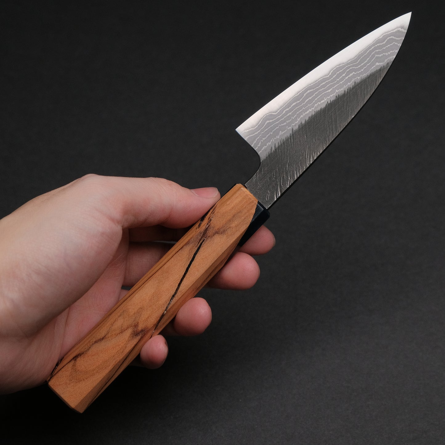 Ajikataya White #2 Matsuba Damascus Petty 80 Olive/ Resin Handle (#30)