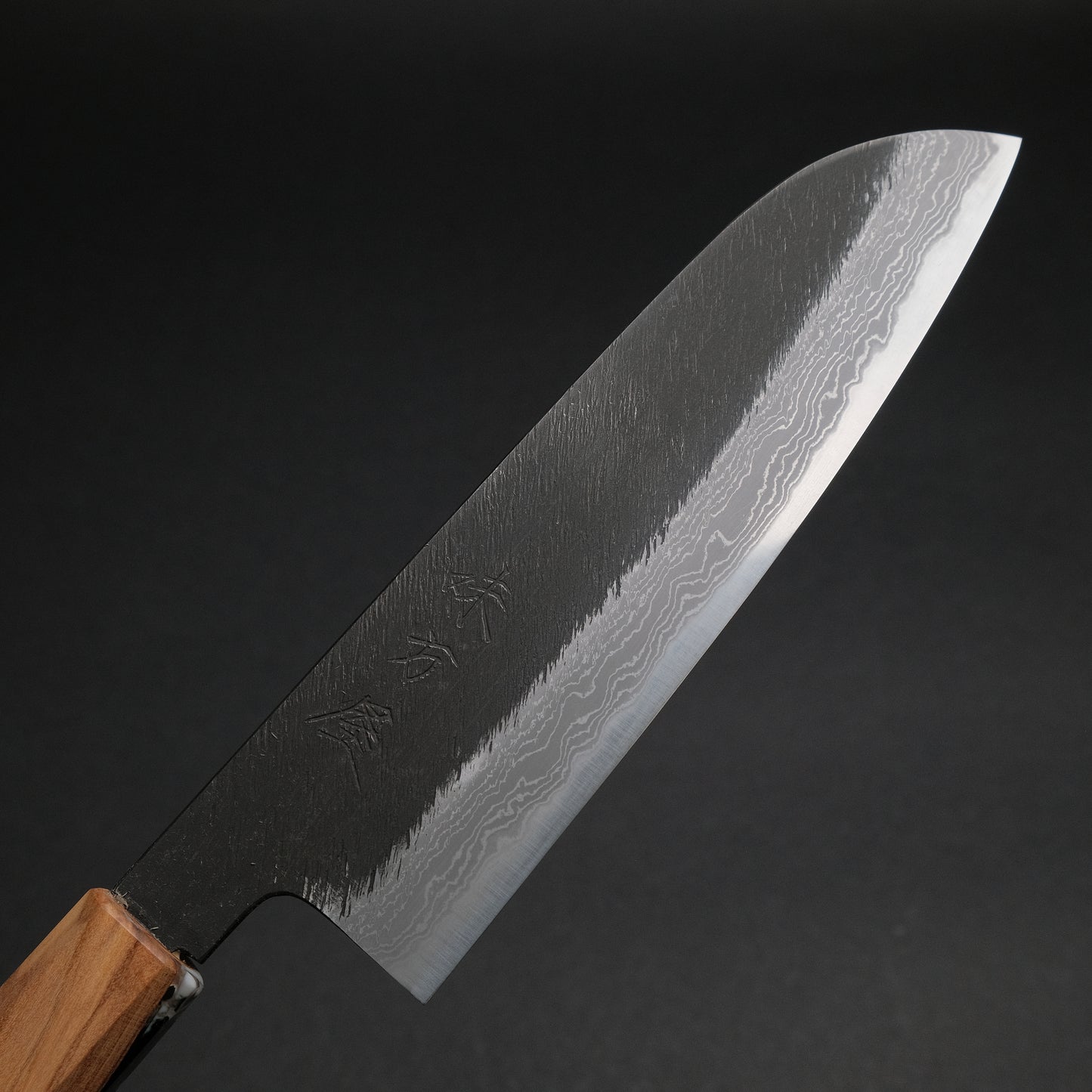 Ajikataya White #2 Matsuba Damascus Santoku 180 Olive/ TQPRV Handle (#20)