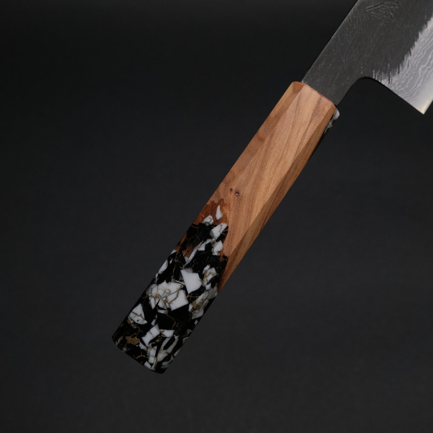 Ajikataya White #2 Matsuba Damascus Santoku 180 Olive/ TQPRV Handle (#20)
