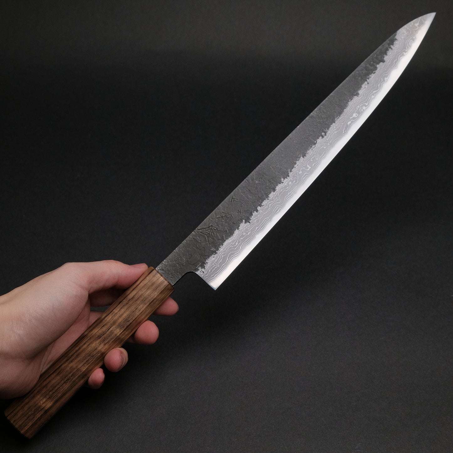 Ajikataya White #2 Nashiji Damascus Sujihiki 270 Obankole Handle (#37)
