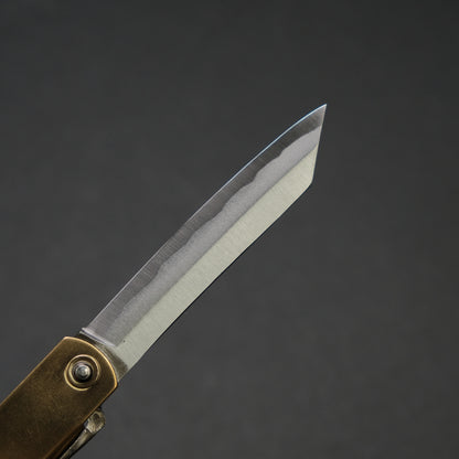 Higonokami Blue Steel Folding Knife  Brass Handle (Various Size)