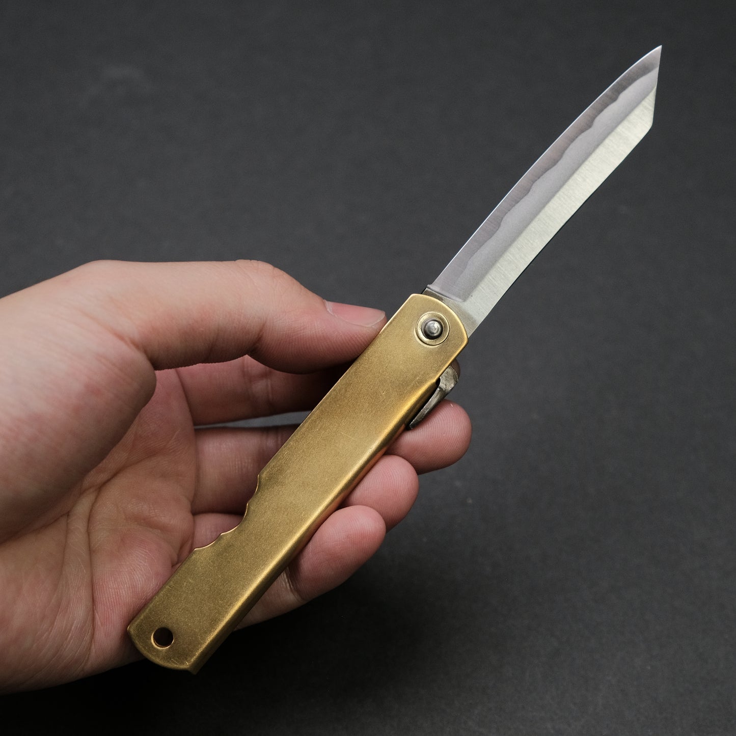 Higonokami Blue Steel Folding Knife Brass Handle (Various Size)