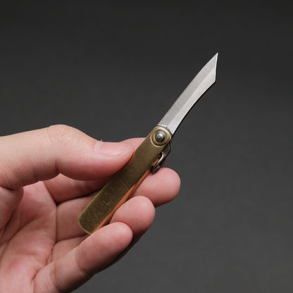 Higonokami Blue Steel Folding Knife Mini Brass Handle