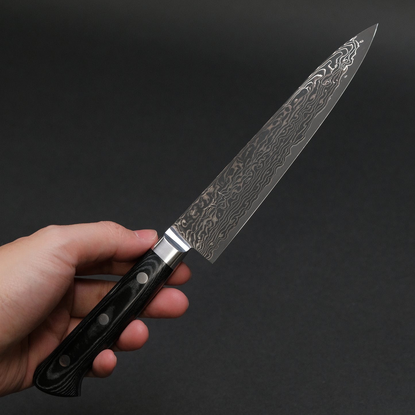 Hitohira FJ SG2 Nickel Damascus Black Petty 150mm Linen Micarta Handle