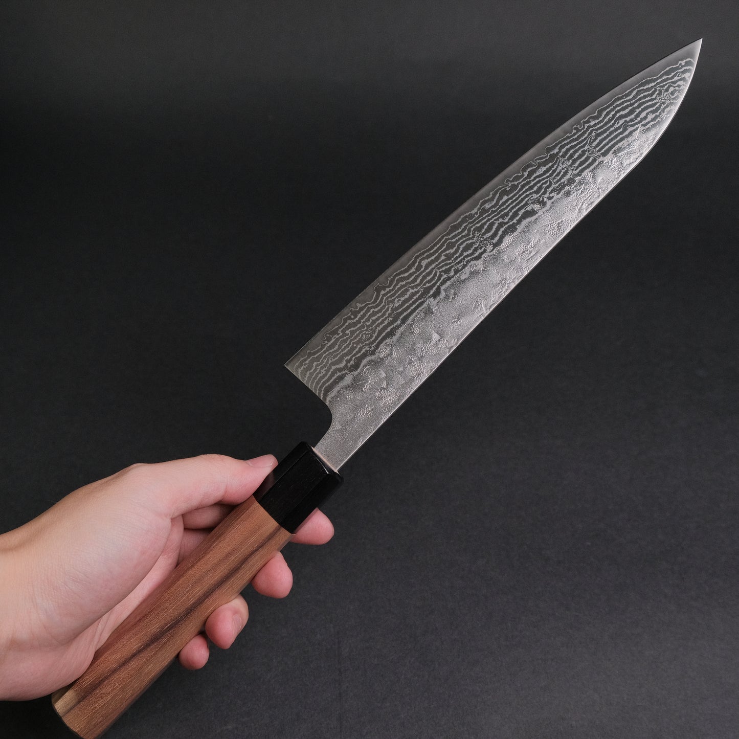 Hitohira Futana Swedish Stainless Nashiji Damascus Gyuto 210mm Walnut Handle