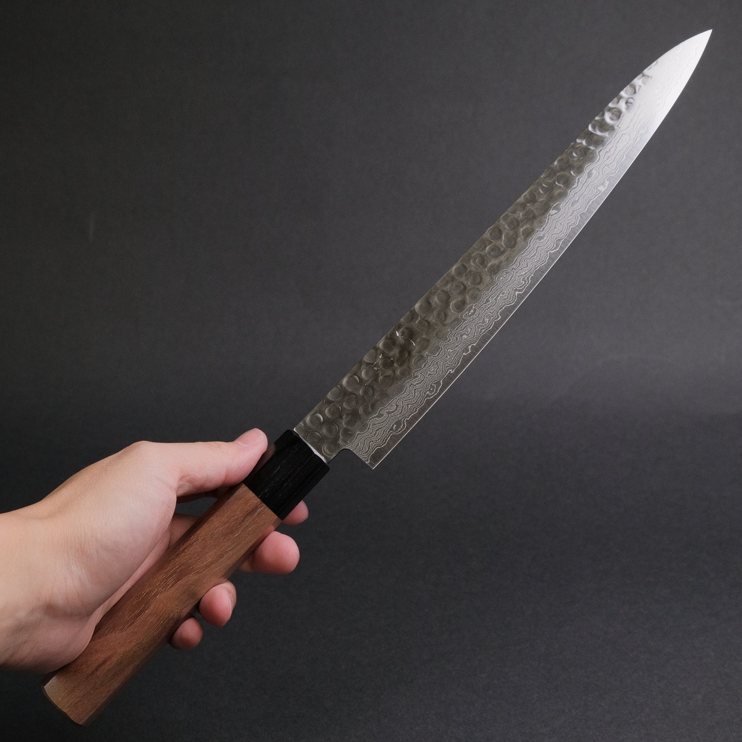 Hitohira HG Tsuchime Damascus Sujihiki 240mm Walnut Handle