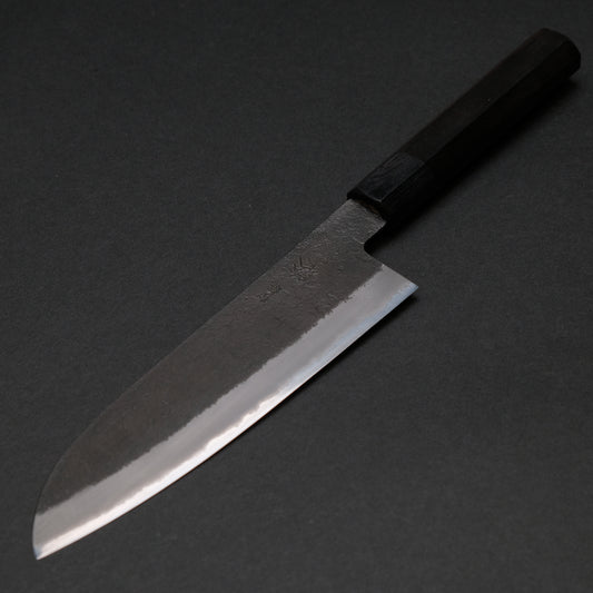 Mutsumi Blue Super Kurouchi Nashiji Santoku 180mm Ebony Handle