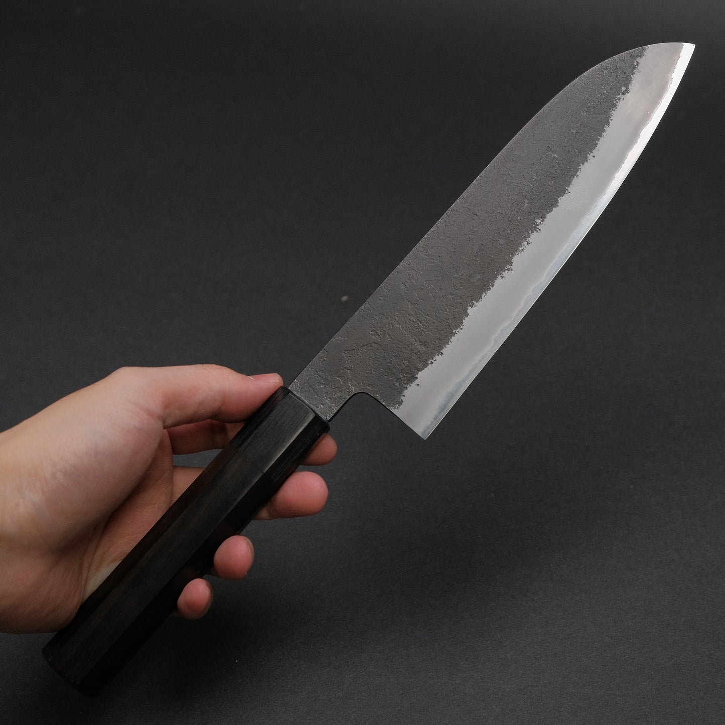 Mutsumi Blue Super Kurouchi Nashiji Santoku 180mm Ebony Handle