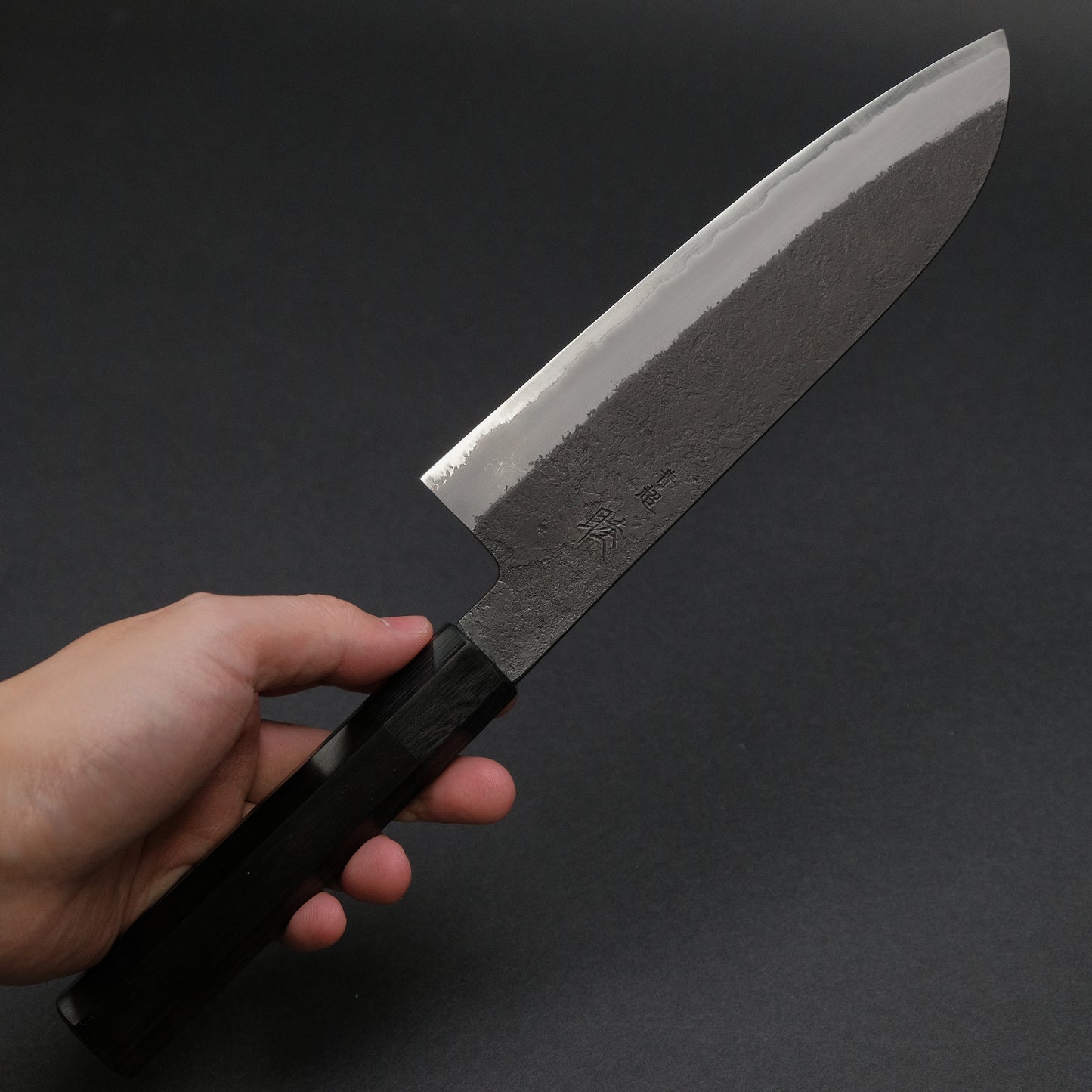 Mutsumi Blue Super Kurouchi Nashiji Santoku 180mm Ebony Handle