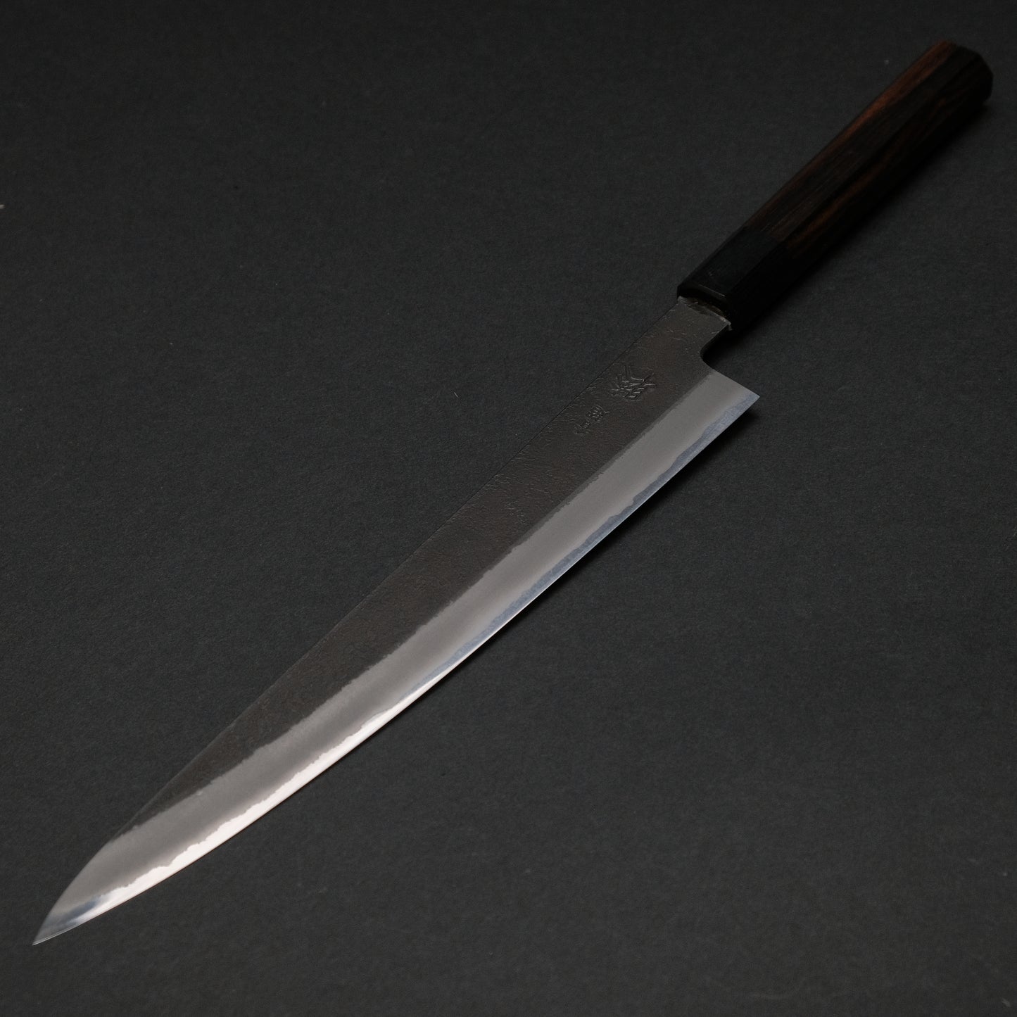 Mutsumi Blue Super Kurouchi Nashiji Sujihiki 240mm Ebony Handle