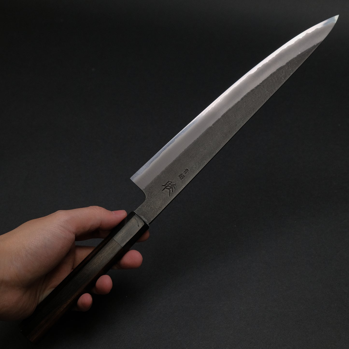 Mutsumi Blue Super Kurouchi Nashiji Sujihiki 240mm Ebony Handle