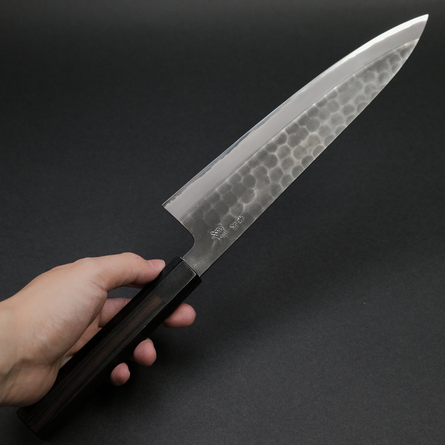 Mutsumi Blue Super Kurouchi Tsuchime Gyuto 240mm Ebony Handle