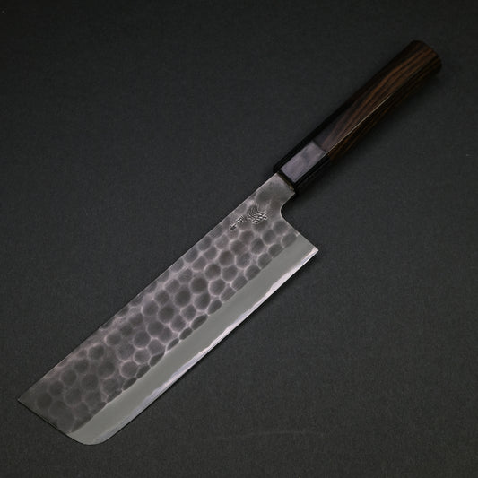 Mutsumi Blue Super Kurouchi Tsuchime Nakiri 180mm Ebony Handle