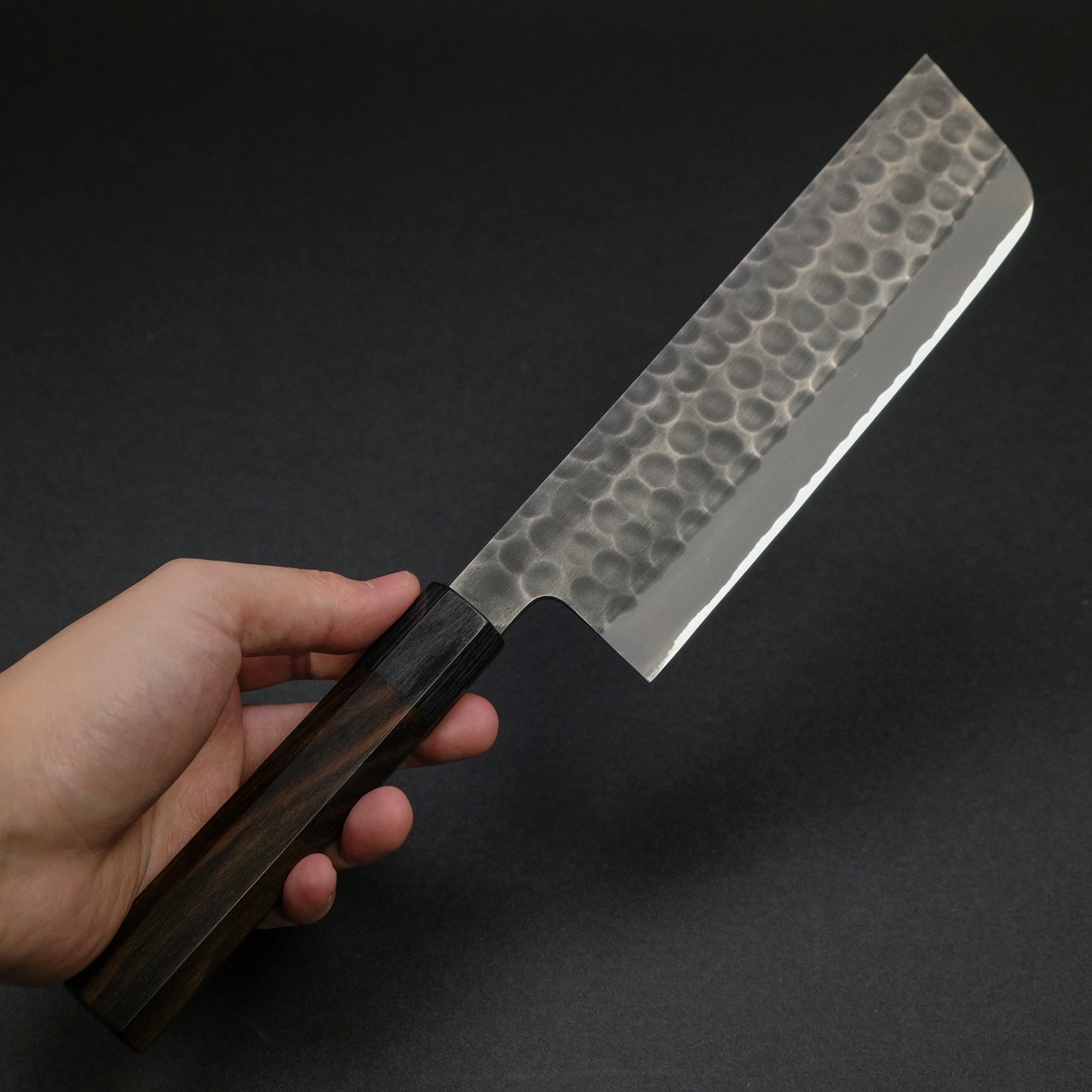 Mutsumi Blue Super Kurouchi Tsuchime Nakiri 180mm Ebony Handle