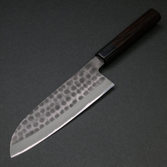 Mutsumi Blue Super Kurouchi Tsuchime Santoku 165mm Ebony Handle