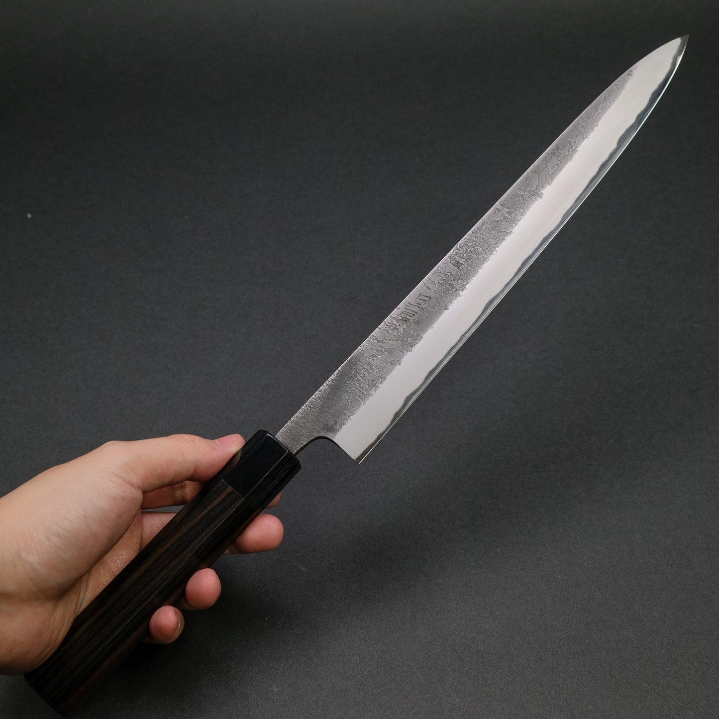Toshihiro Wakui Kurouchi Nashiji Blue #2 Sujihiki 270mm Ebony Handle