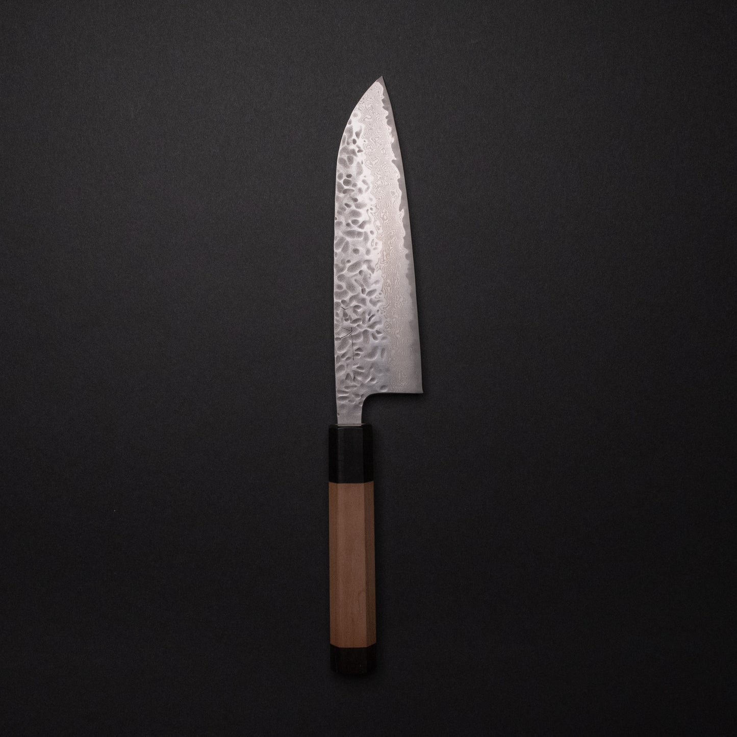 Hitohira Futana Stainless Tsuchime Damascus Santoku Cherry Wood Handle