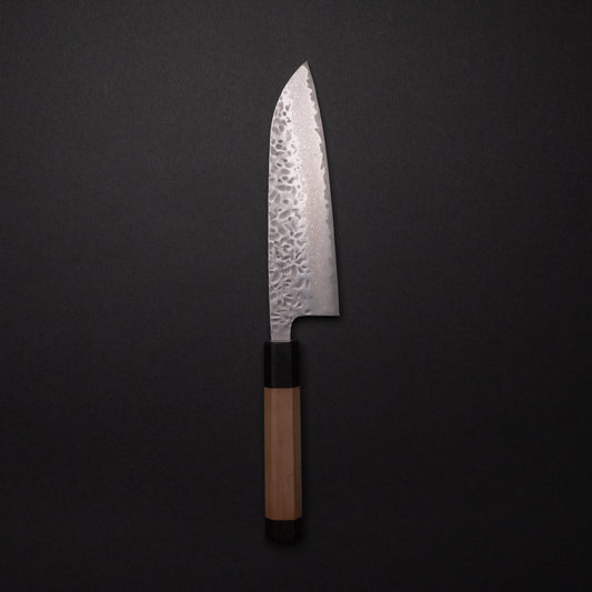 Hitohira Futana Stainless Tsuchime Damascus Santoku Cherry Wood Handle