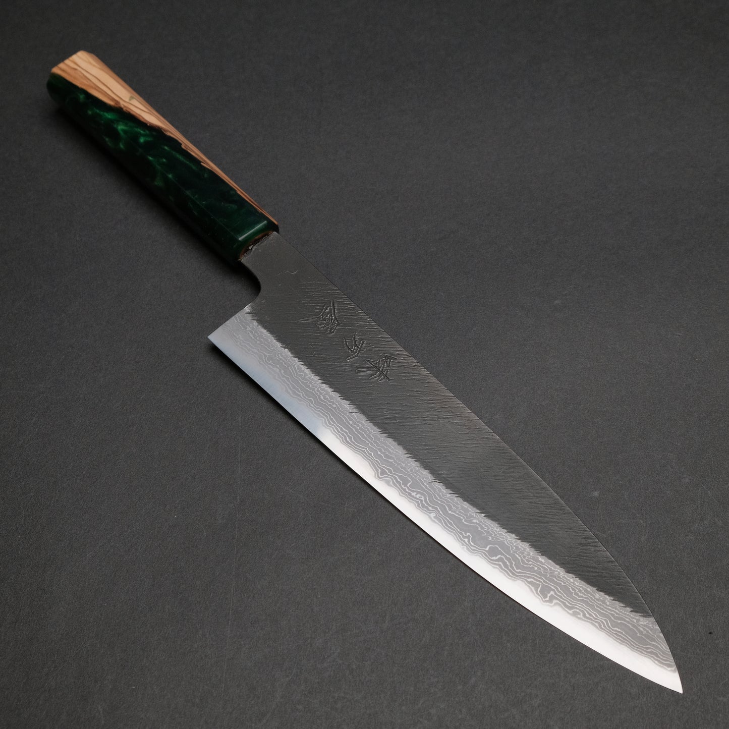 Ajikataya White #2 Matsuba Damascus Gyuto 210 Olive/ Resin Handle (#11)