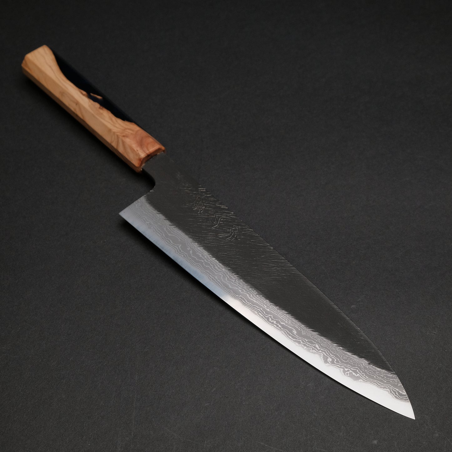 Ajikataya White #2 Matsuba Damascus Gyuto 210 Olive/ Resin Handle (#11)