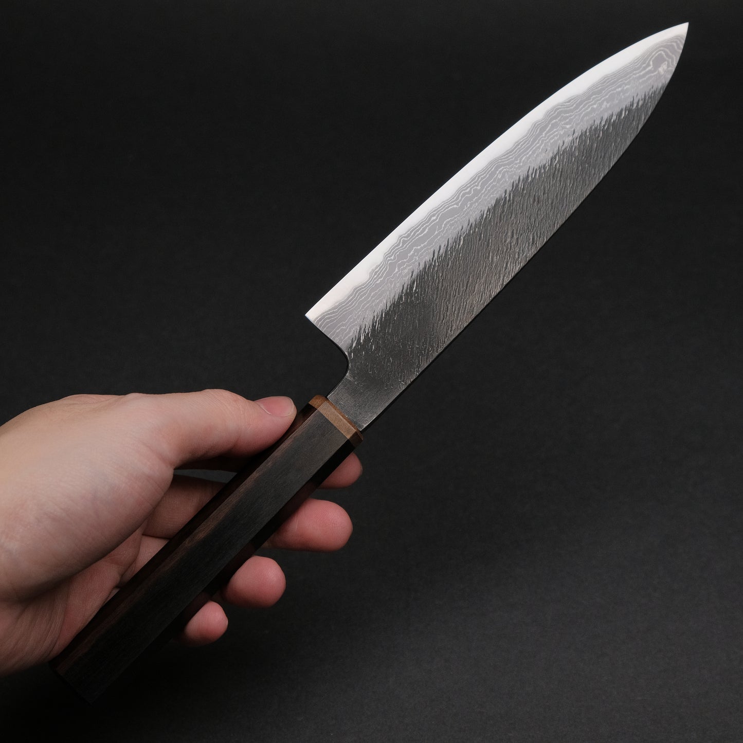 Ajikataya White #2 Matsuba Damascus Petty 150 Ebony x Stabilizedwood Handle (#29)