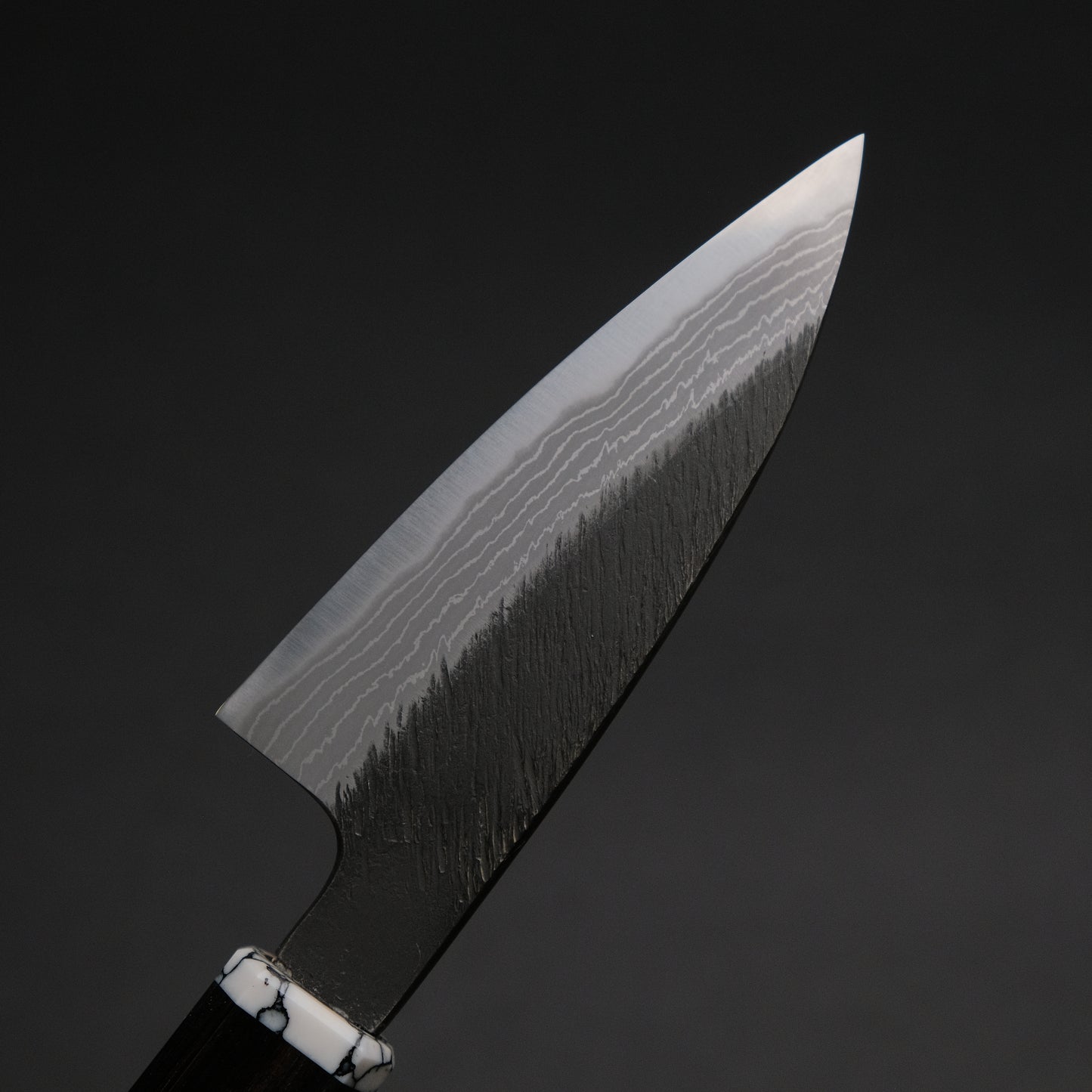 Ajikataya White #2 Matsuba Damascus Petty 80 Ebony/ TQ Handle (#34)
