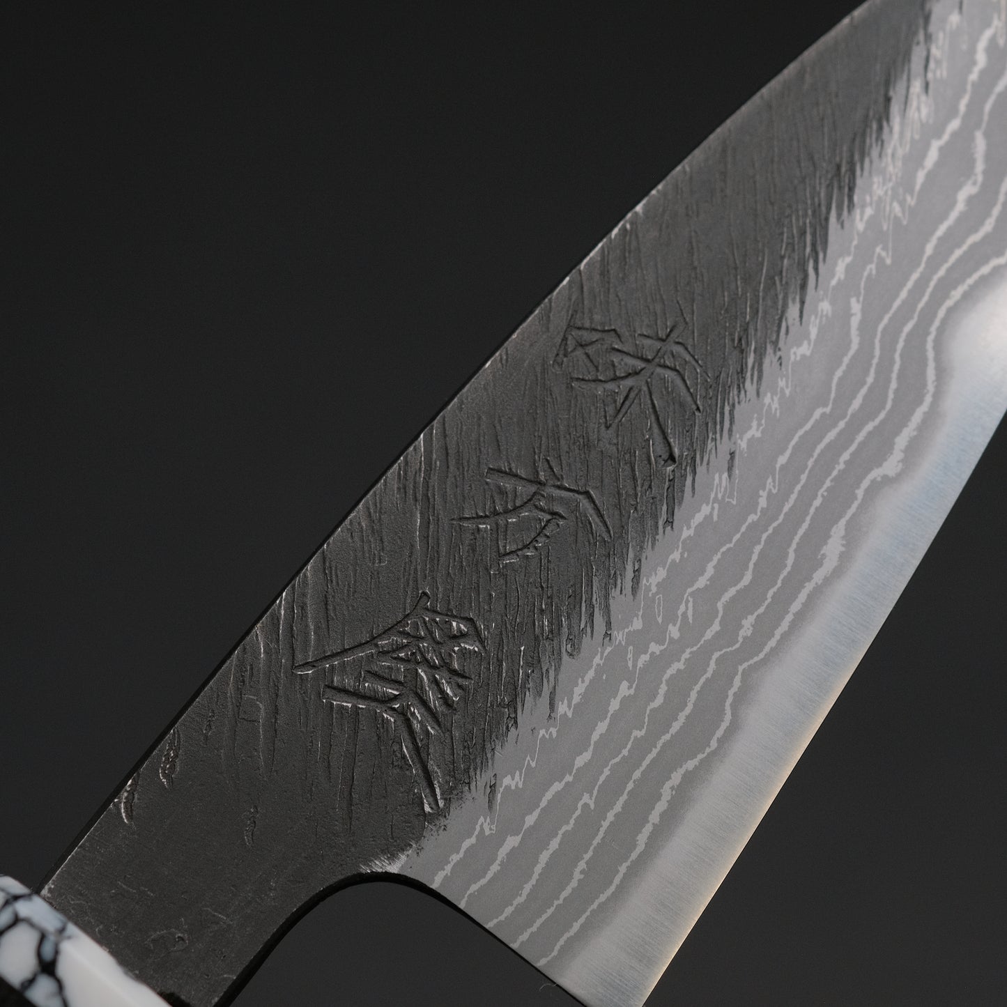 Ajikataya White #2 Matsuba Damascus Petty 80 Ebony/ TQ Handle (#34)