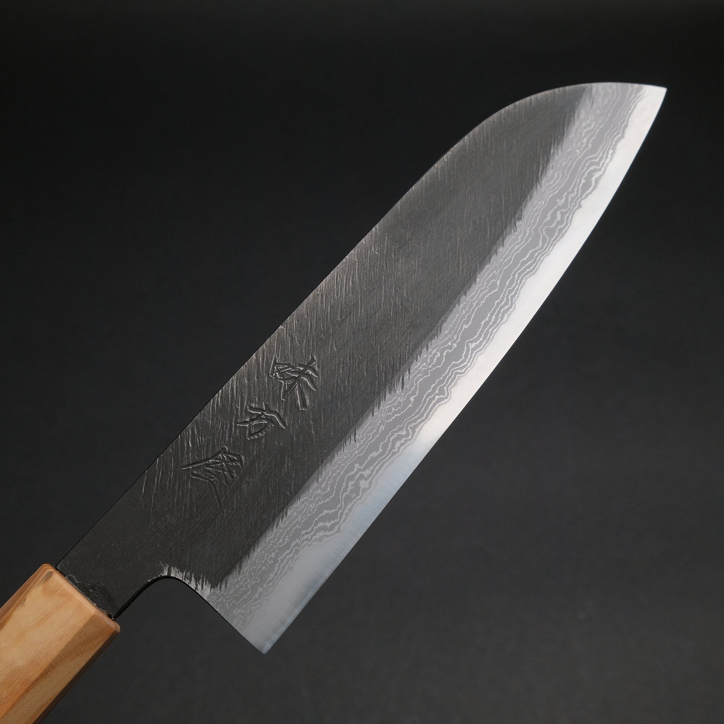 Ajikataya White #2 Matsuba Damascus Santoku 180 Olive/ Resin Handle (#19)