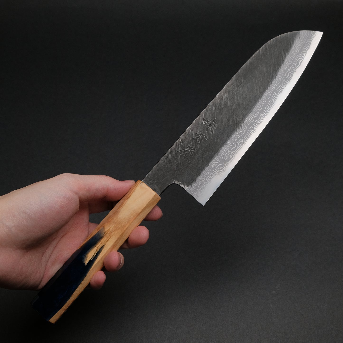 Ajikataya White #2 Matsuba Damascus Santoku 180 Olive/ Resin Handle (#19)