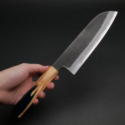 Ajikataya White #2 Matsuba Damascus Santoku 180 Olive/ Resin Handle (#19)