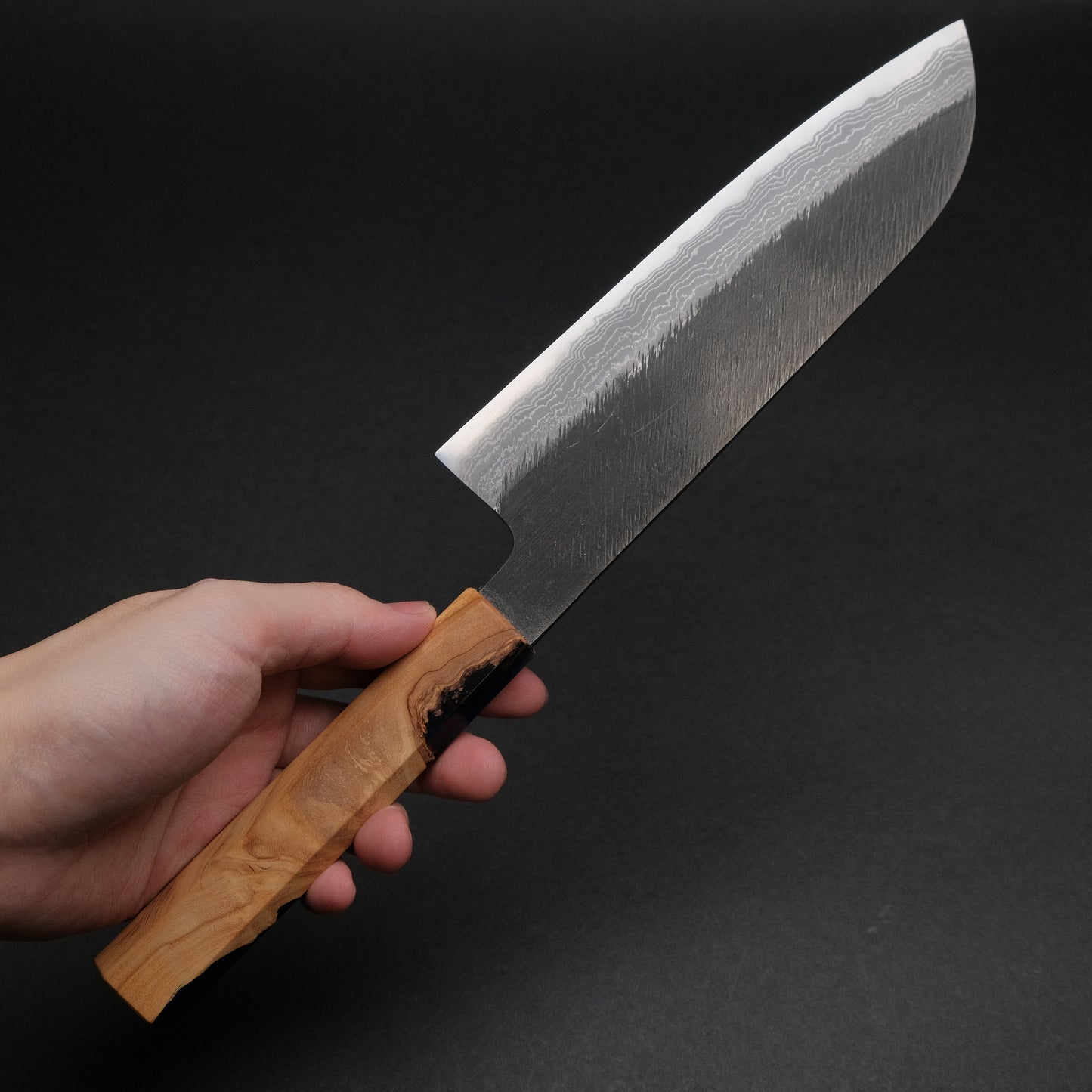 Ajikataya White #2 Matsuba Damascus Santoku 180 Olive/ Resin Handle (#19)
