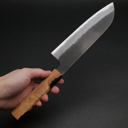 Ajikataya White #2 Matsuba Damascus Santoku 180 Olive/ Resin Handle (#19)