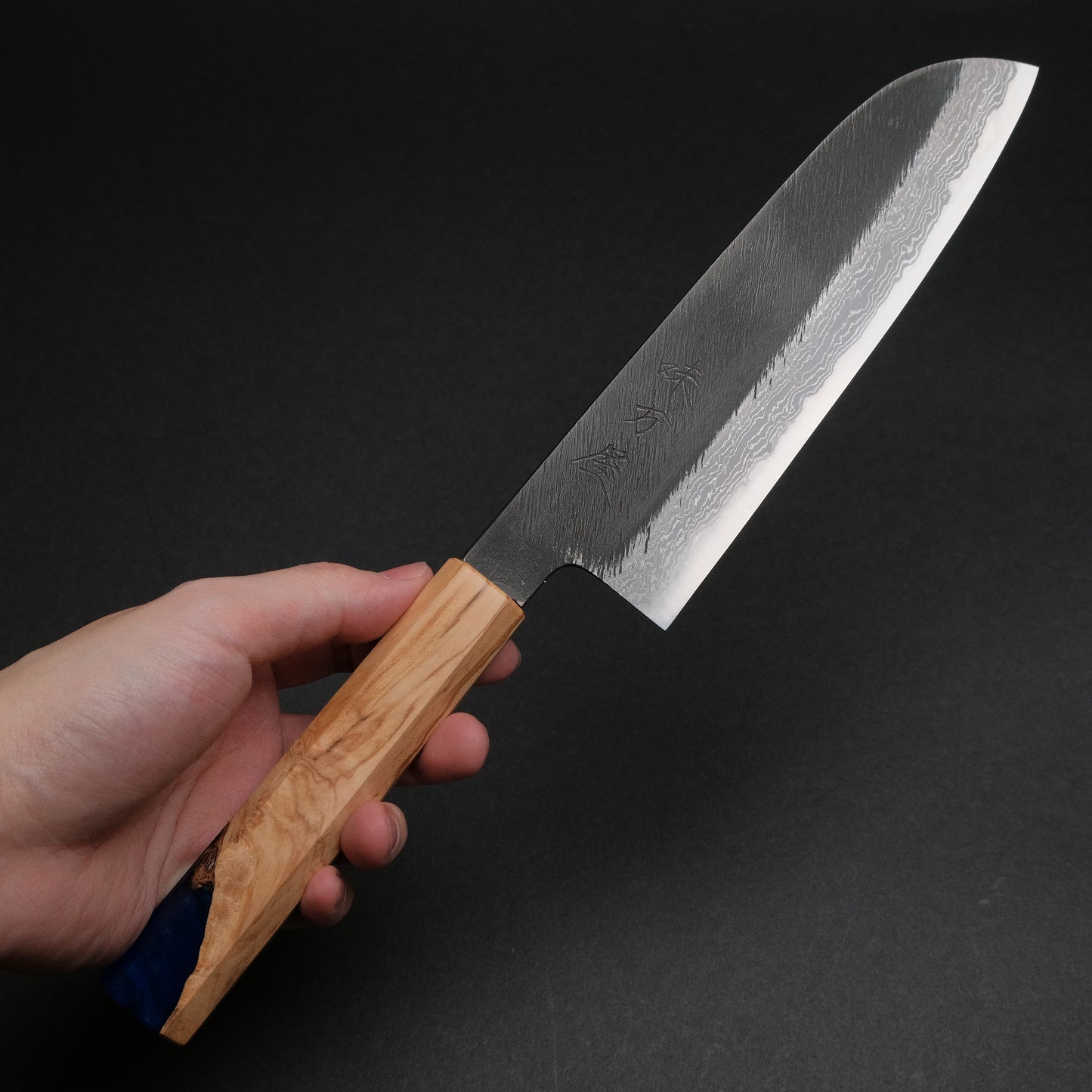 Ajikataya White #2 Matsuba Damascus Santoku 180 Olive/ Resin Handle (#19)