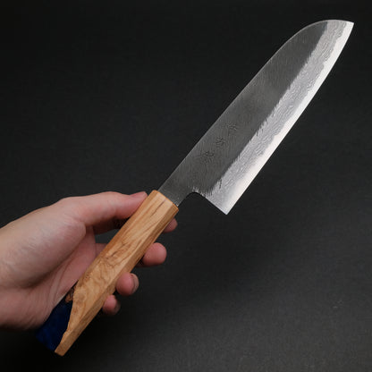 Ajikataya White #2 Matsuba Damascus Santoku 180 Olive/ Resin Handle (#19)