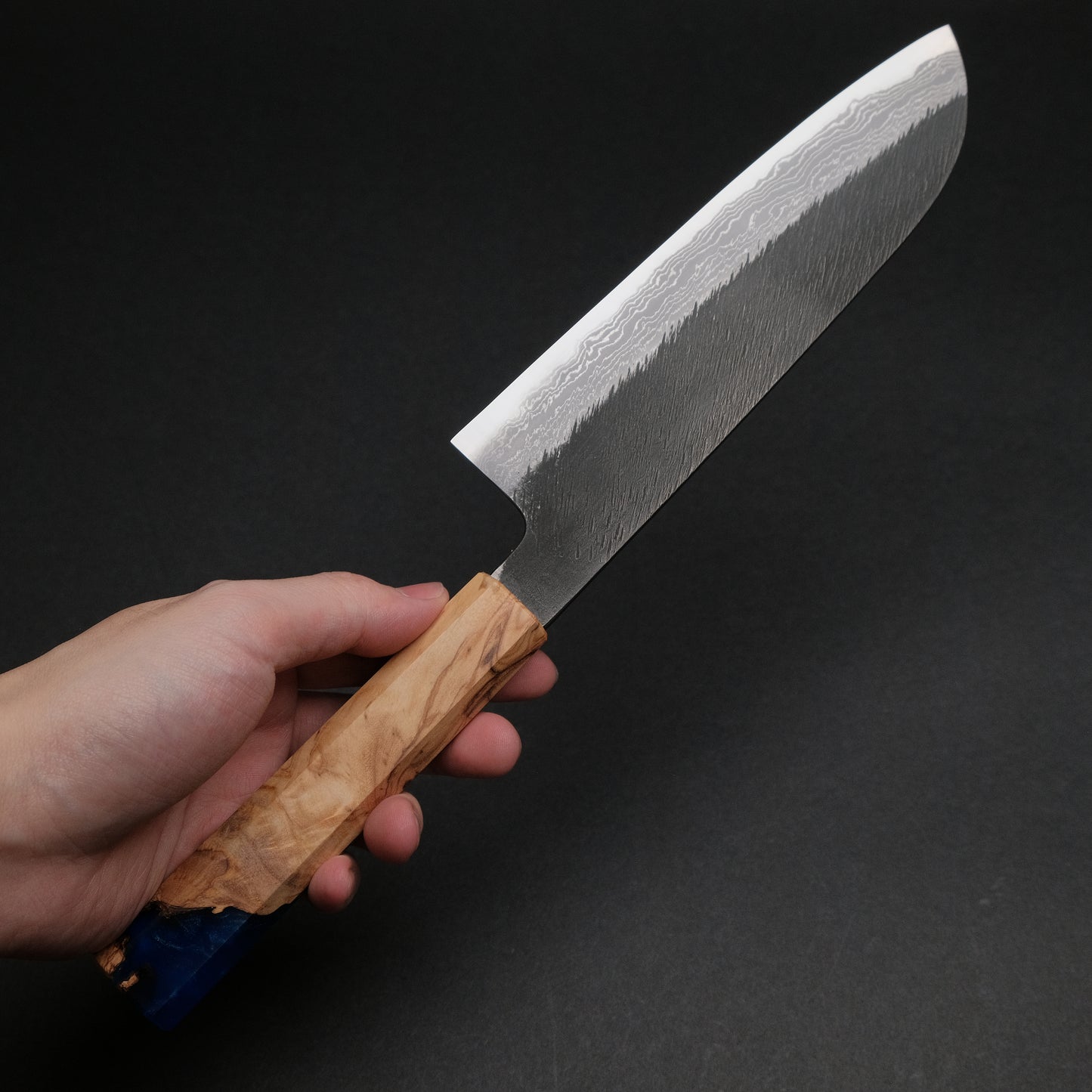 Ajikataya White #2 Matsuba Damascus Santoku 180 Olive/ Resin Handle (#19)
