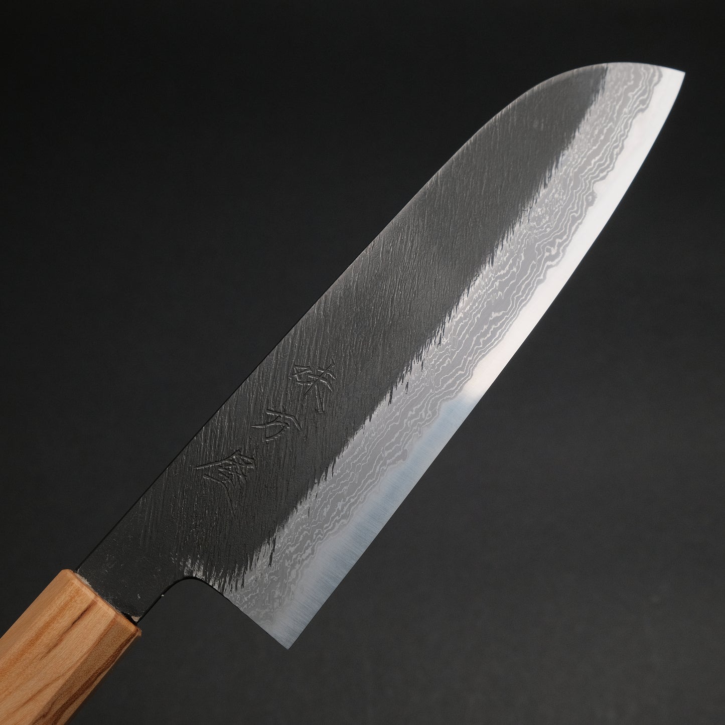 Ajikataya White #2 Matsuba Damascus Santoku 180 Olive/ Resin Handle (#19)