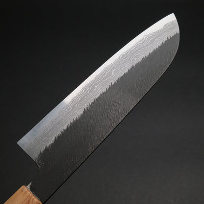Ajikataya White #2 Matsuba Damascus Santoku 180 Olive/ Resin Handle (#19)