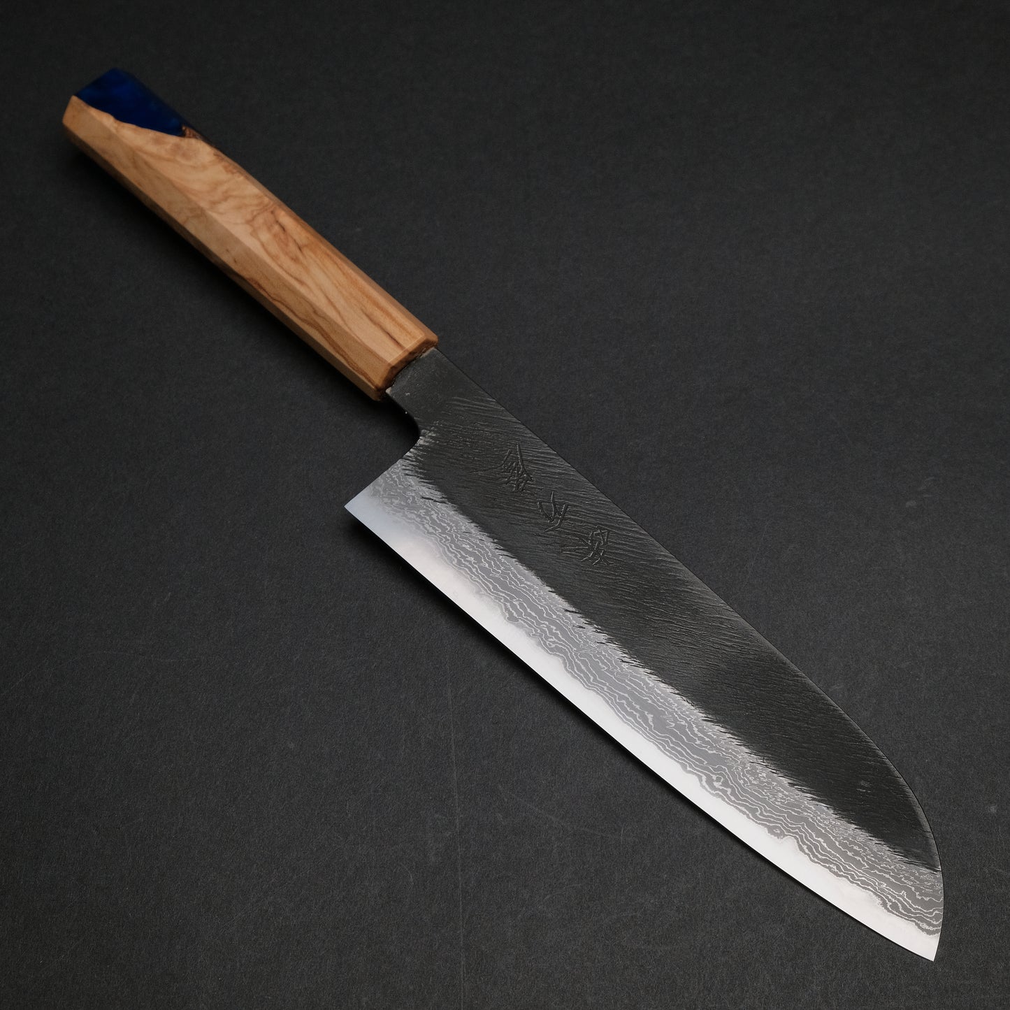 Ajikataya White #2 Matsuba Damascus Santoku 180 Olive/ Resin Handle (#19)