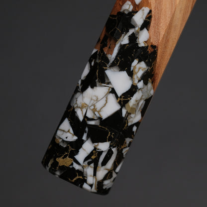 Ajikataya White #2 Matsuba Damascus Santoku 180 Olive/ TQPRV Handle (#20)