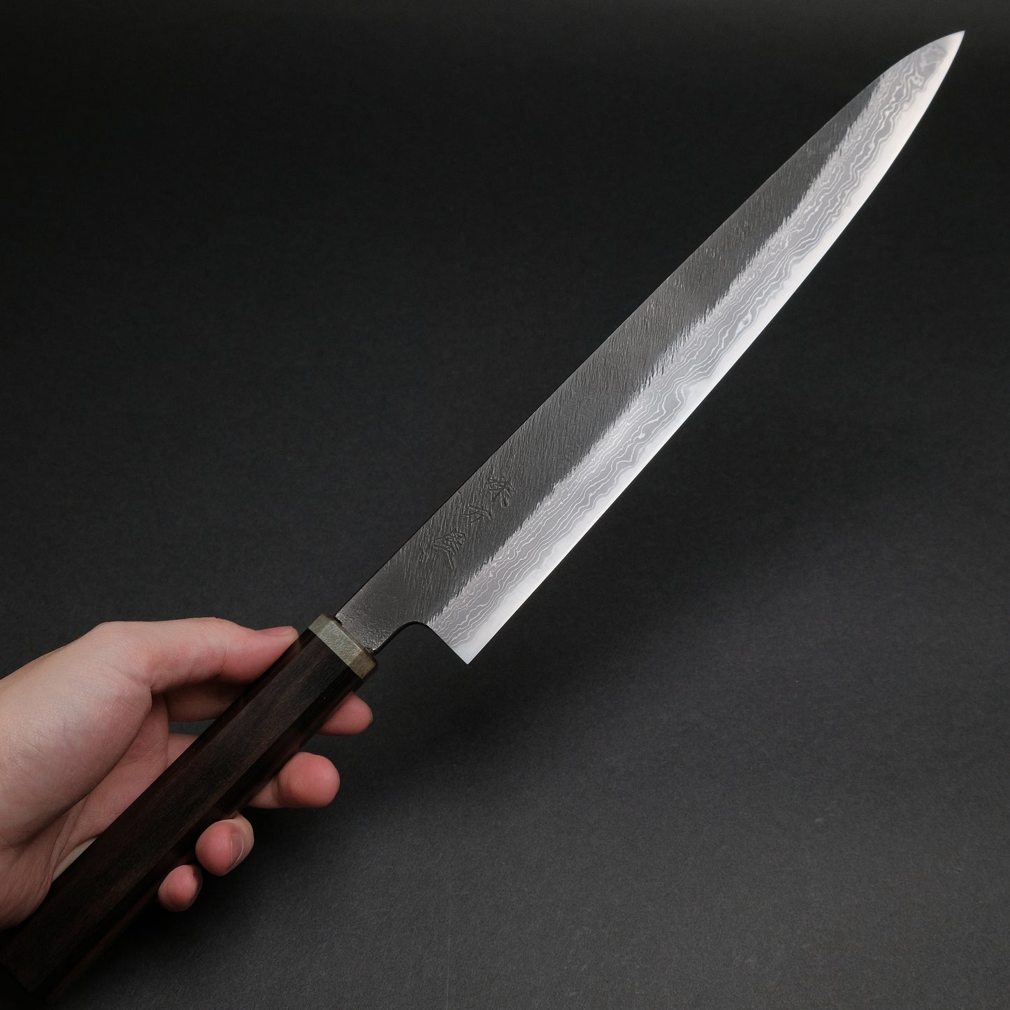 Ajikataya White #2 Matsuba Damascus Sujihiki 270 Ebony x Stabilizedwood Handle (#05)