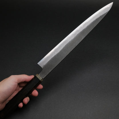 Ajikataya White #2 Matsuba Damascus Sujihiki 270 Ebony x Stabilizedwood Handle (#05)