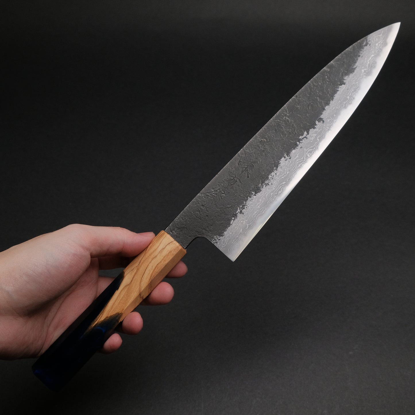 Ajikataya White #2 Nashiji Damascus Gyuto 210 Olive/ Resin Handle (#46)