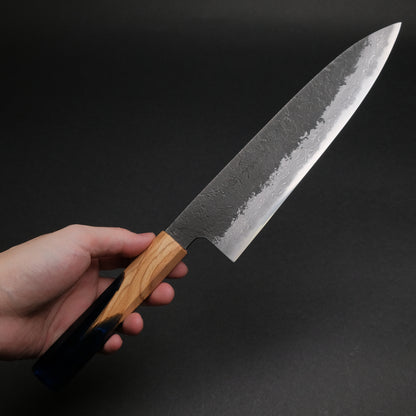 Ajikataya White #2 Nashiji Damascus Gyuto 210 Olive/ Resin Handle (#46)