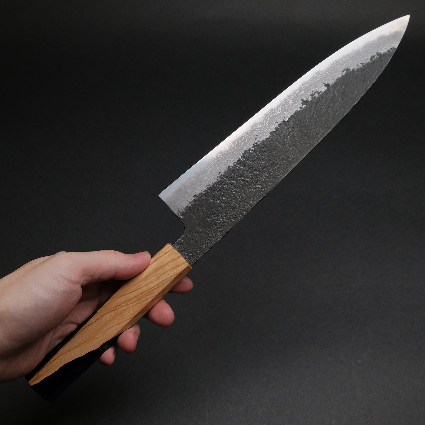 Ajikataya White #2 Nashiji Damascus Gyuto 210 Olive/ Resin Handle (#46)