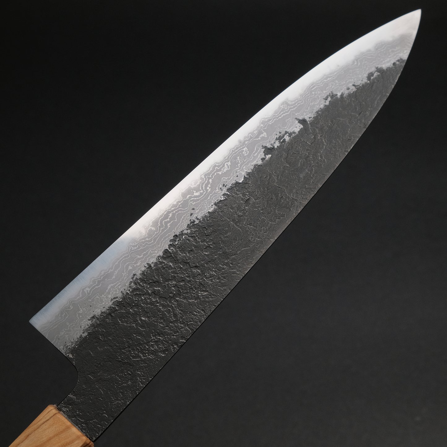 Ajikataya White #2 Nashiji Damascus Gyuto 210 Olive/ Resin Handle (#46)